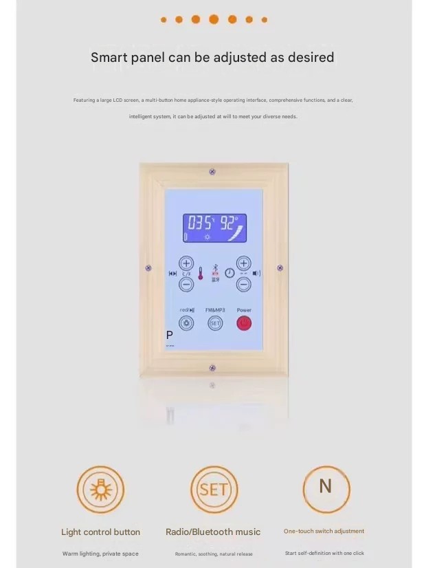 Far‑infrared sauna with panoramic glass front in an outdoor garden