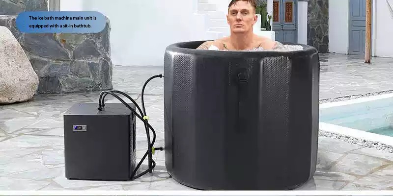Ice bath in use with 1 HP chiller unit maintaining low water temperature
